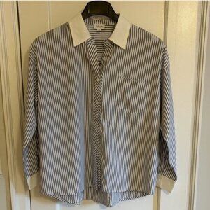 Le Lis Blue White Striped Collared Blouse XS